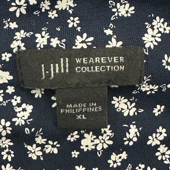 J. Jill Tunic Top Womens XL Navy Blue Floral 3/4 Sleeve Boho Grandmacore Cottage - Picture 4 of 5